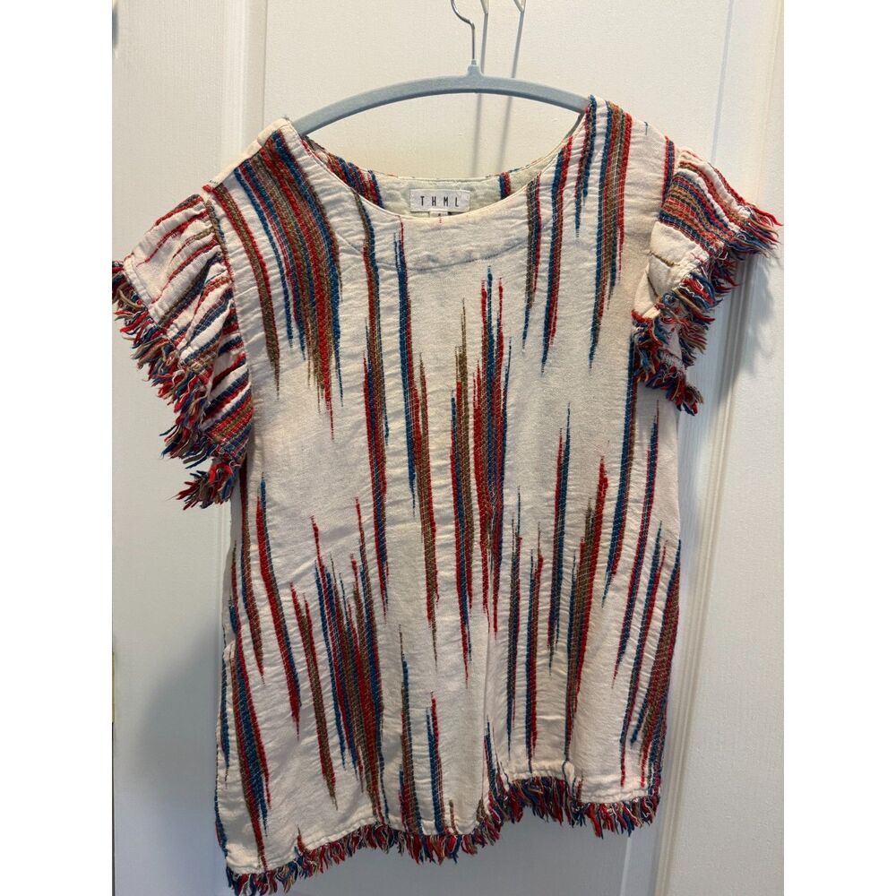 THML Boho Multicolor Woven Fringe Top - Size Small